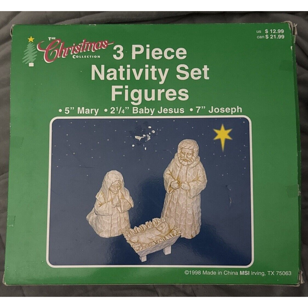 1998 The Christmas Collection 3 Piece Nativity Figure Set Hand Painted In Box
